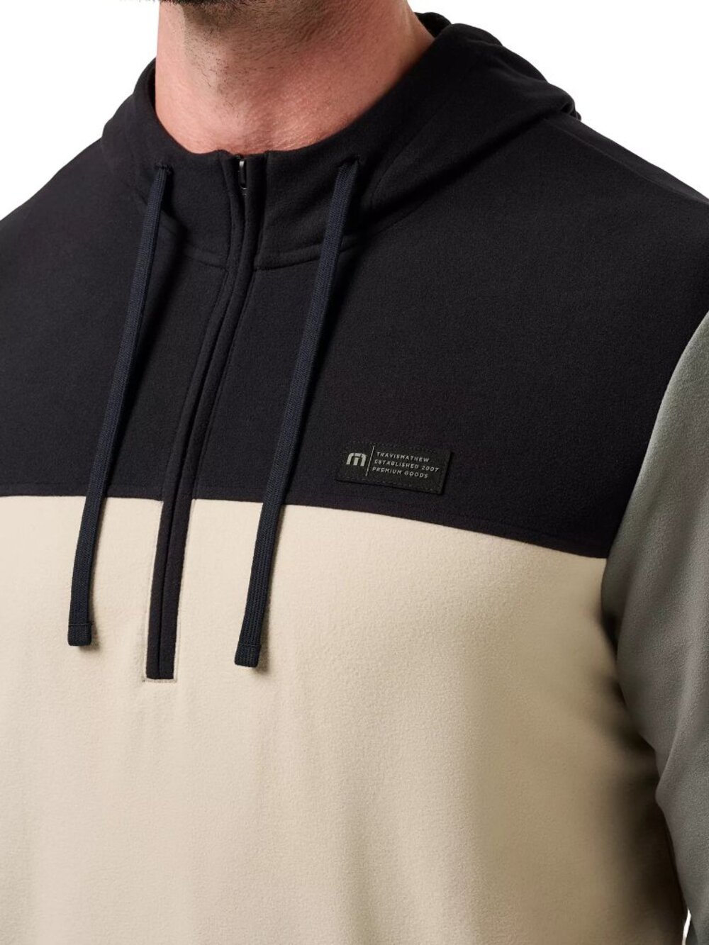 TravisMathew Men's Brrr Season 1/4 Zip Golf Pullover Size XL Black/Green/Beige - Picture 8 of 14